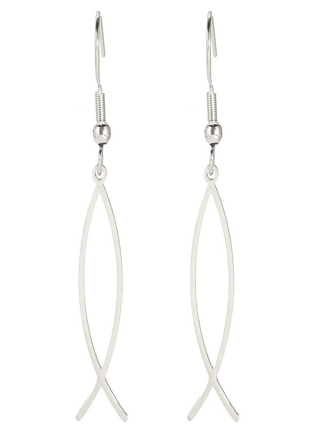 UNIFT Jesus Fish Faith Symbol Earrings For Women Stainless Steel Chic Arc Fish Hook Earrings Christian Jewelry (silver) - Image 1